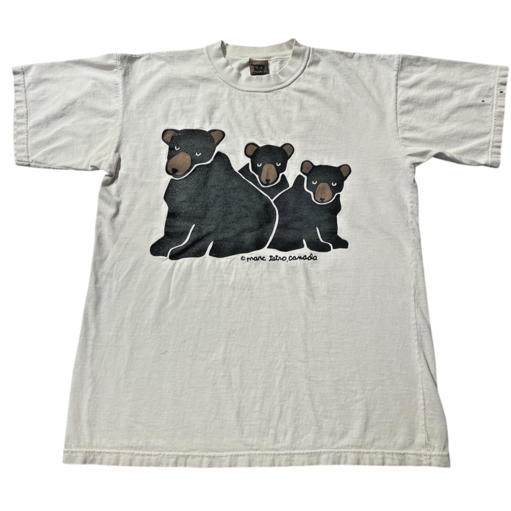 Vintage Marc Tetro Canada Bear Family White Graphic T Shirt S/M